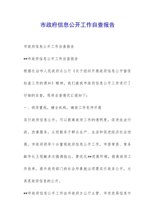 市政府信息公开工作自查报告-