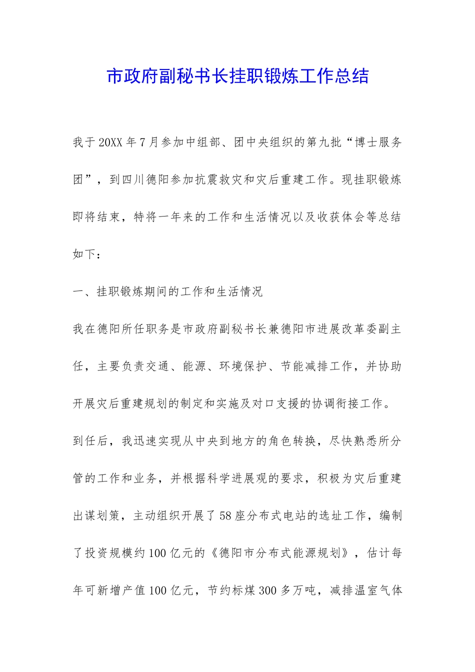 市政府副秘书长挂职锻炼工作总结-_第1页