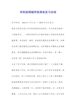 市民政局城市低保处实习总结-