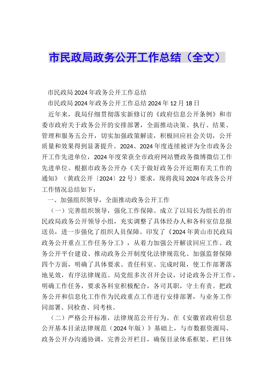 市民政局政务公开工作总结_第1页