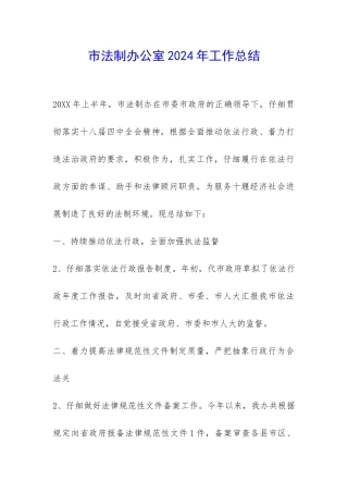 市法制办公室2024年工作总结-