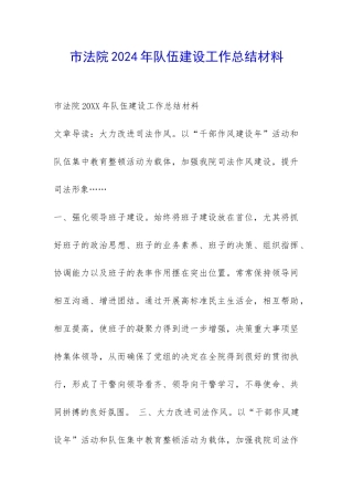 市法院2024年队伍建设工作总结材料-