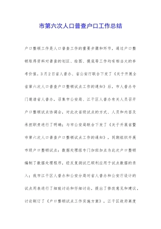 市第六次人口普查户口工作总结-