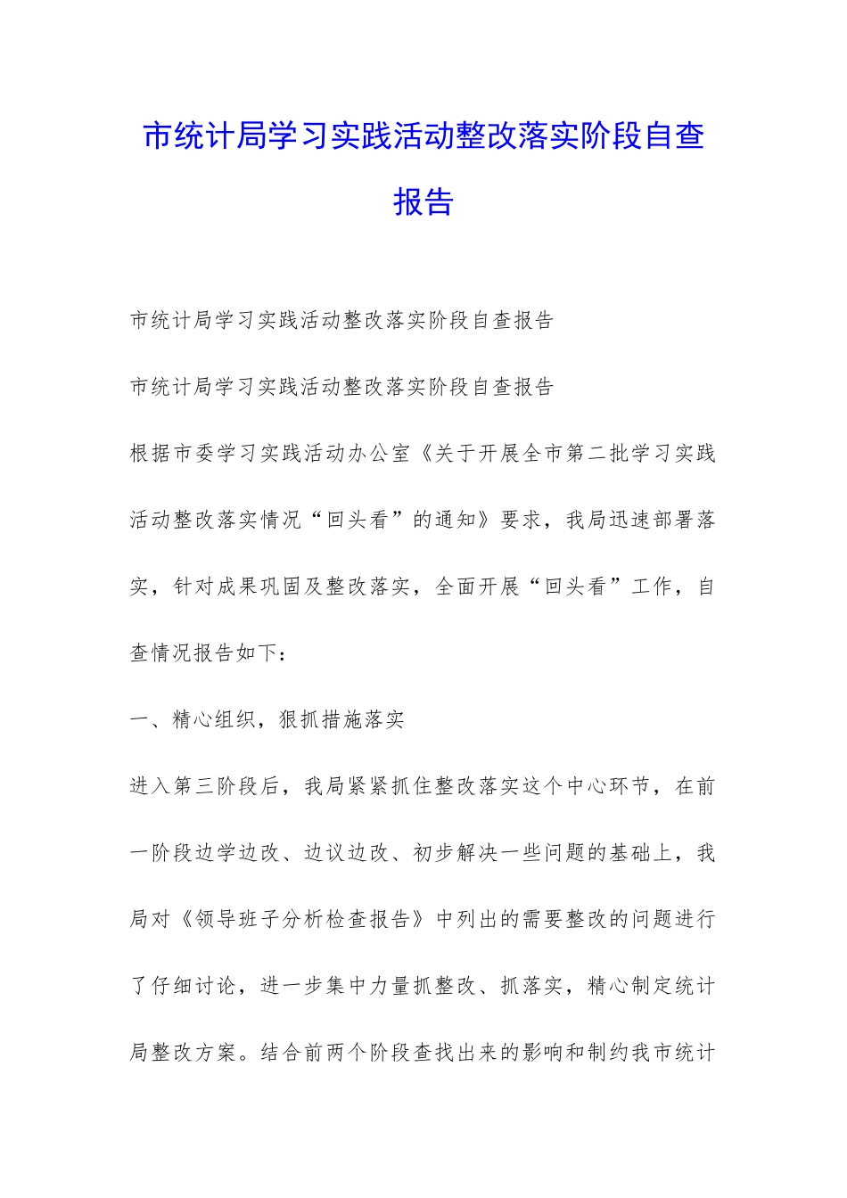 市统计局学习实践活动整改落实阶段自查报告-_第1页