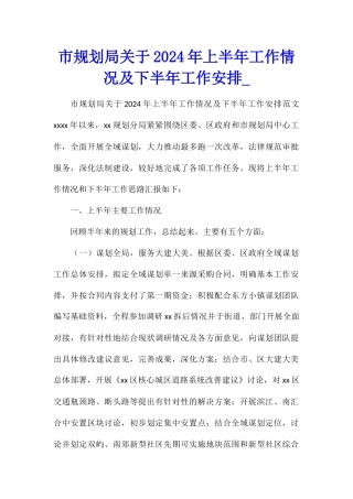 市规划局关于2024年上半年工作情况及下半年工作安排