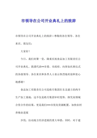 市领导在公司开业典礼上的致辞