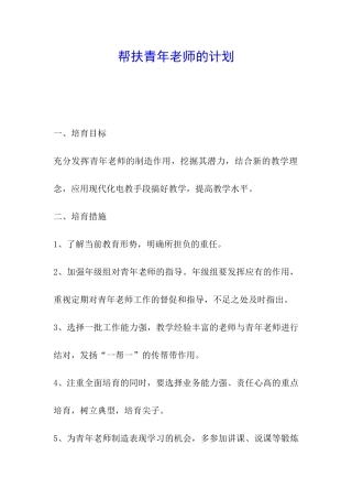 帮扶青年教师的计划