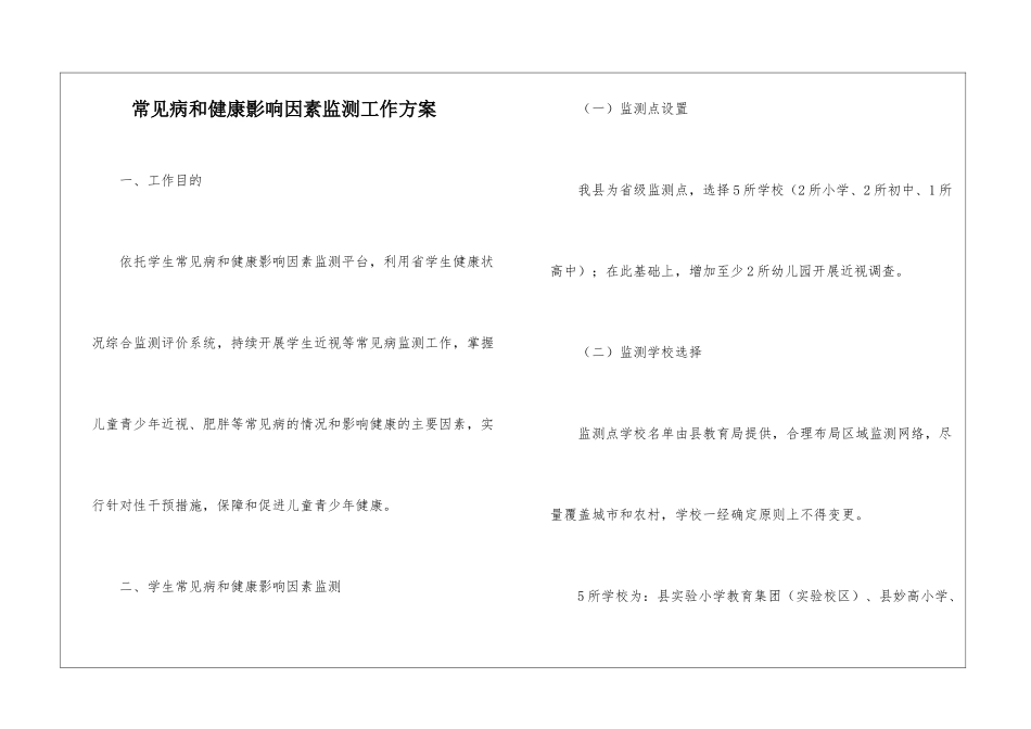 常见病和健康影响因素监测工作方案_第1页