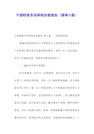 干部档案专项审核自查报告