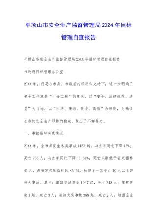 平顶山市安全生产监督管理局2024年目标管理自查报告-