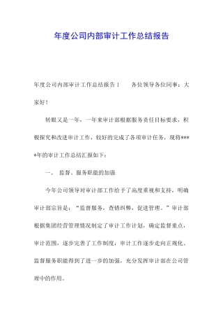 年度公司内部审计工作总结报告