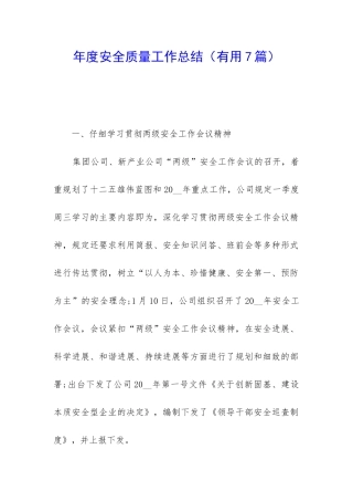 年度安全质量工作总结