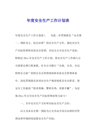年度安全生产工作计划表