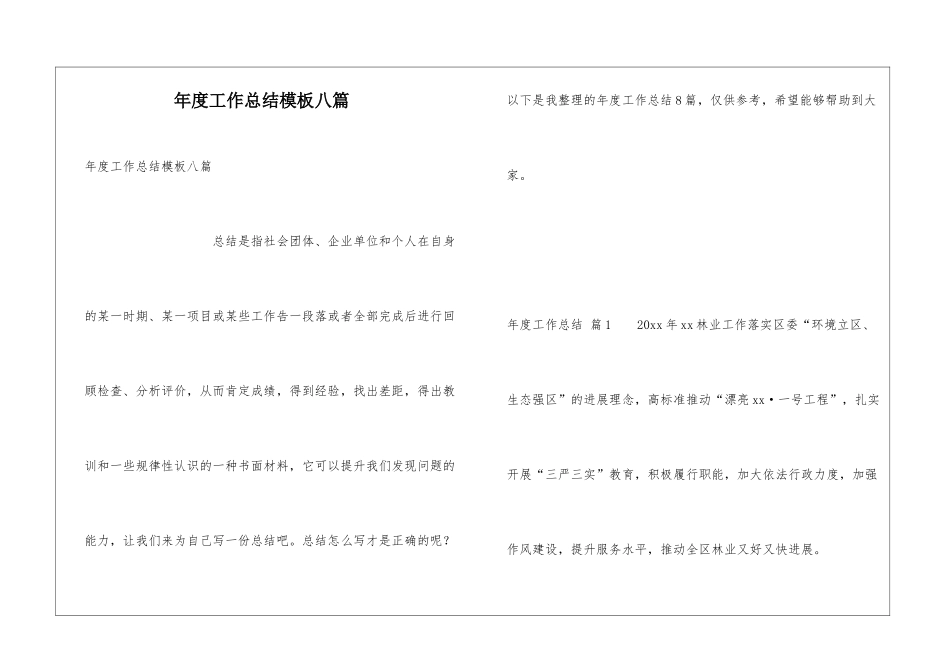 年度工作总结模板八篇_第1页