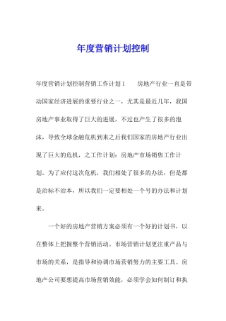 年度营销计划控制