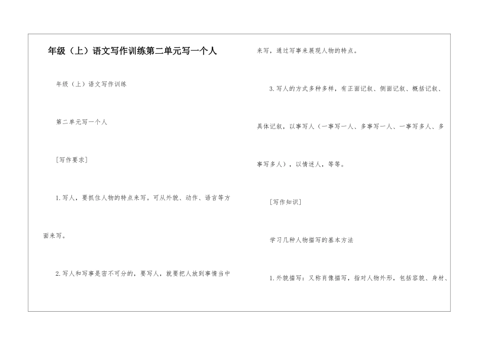 年级语文写作训练第二单元写一个人-_第1页