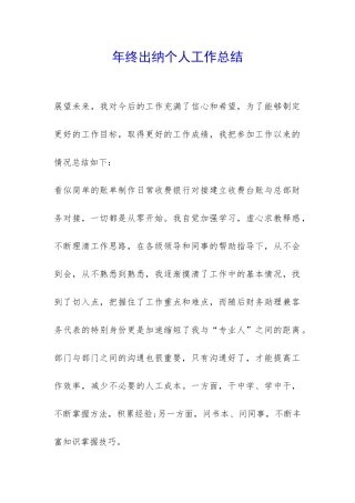 年终出纳个人工作总结-