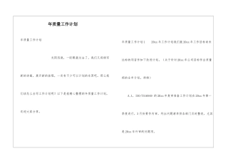 年质量工作计划