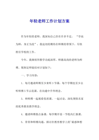 年轻教师工作计划方案