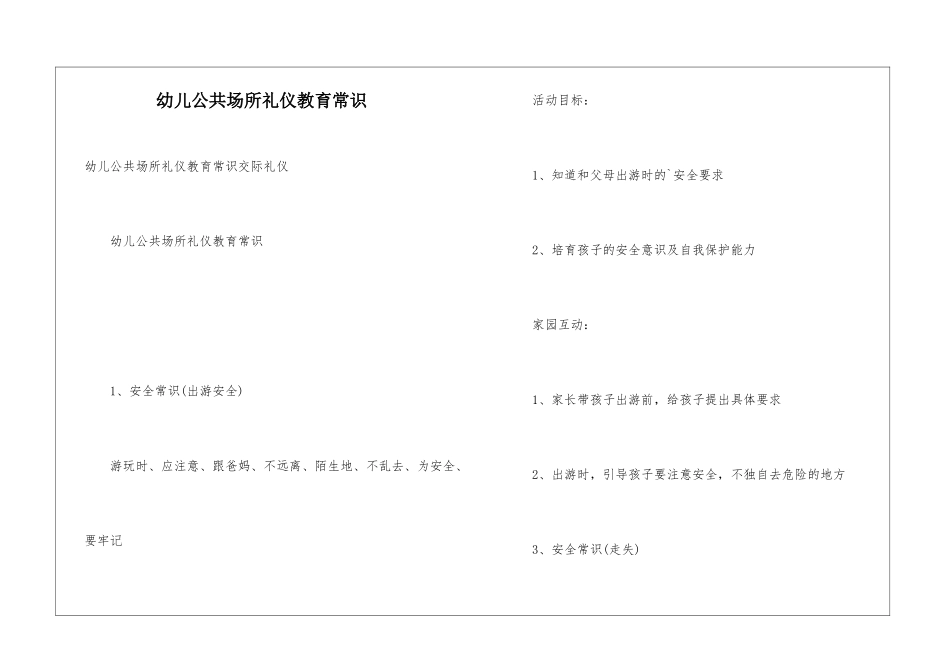 幼儿公共场所礼仪教育常识_第1页