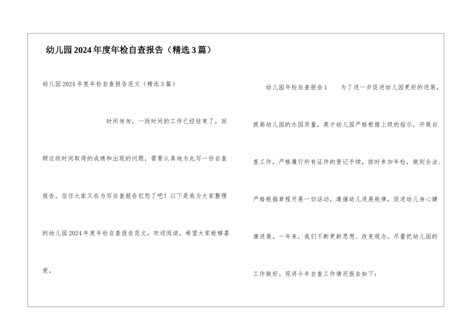 幼儿园2024年度年检自查报告_第1页