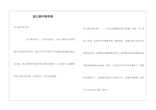 幼儿园中班评语