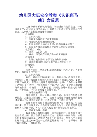 幼儿园大班安全教案《认识斑马线》含反思