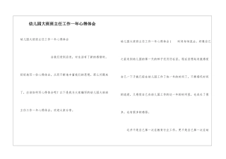 幼儿园大班班主任工作一年心得体会