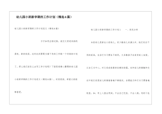 幼儿园小班新学期的工作计划