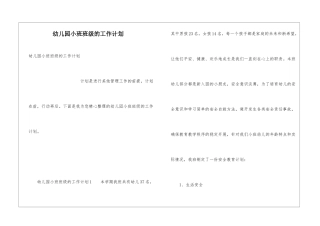 幼儿园小班班级的工作计划