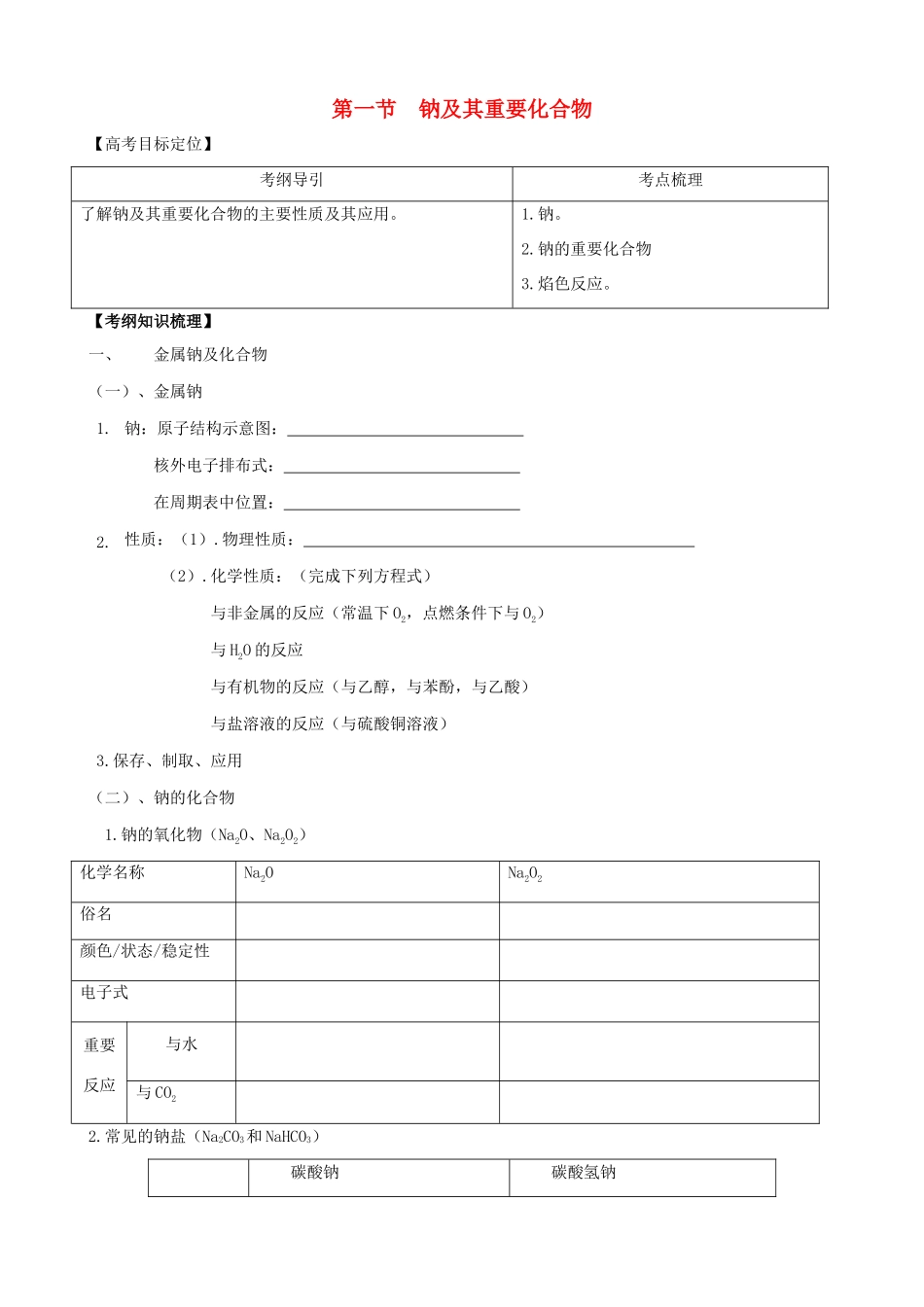 2010版高中化学一轮复习 31钠及其重要化合物精品学案 新人教版_第1页