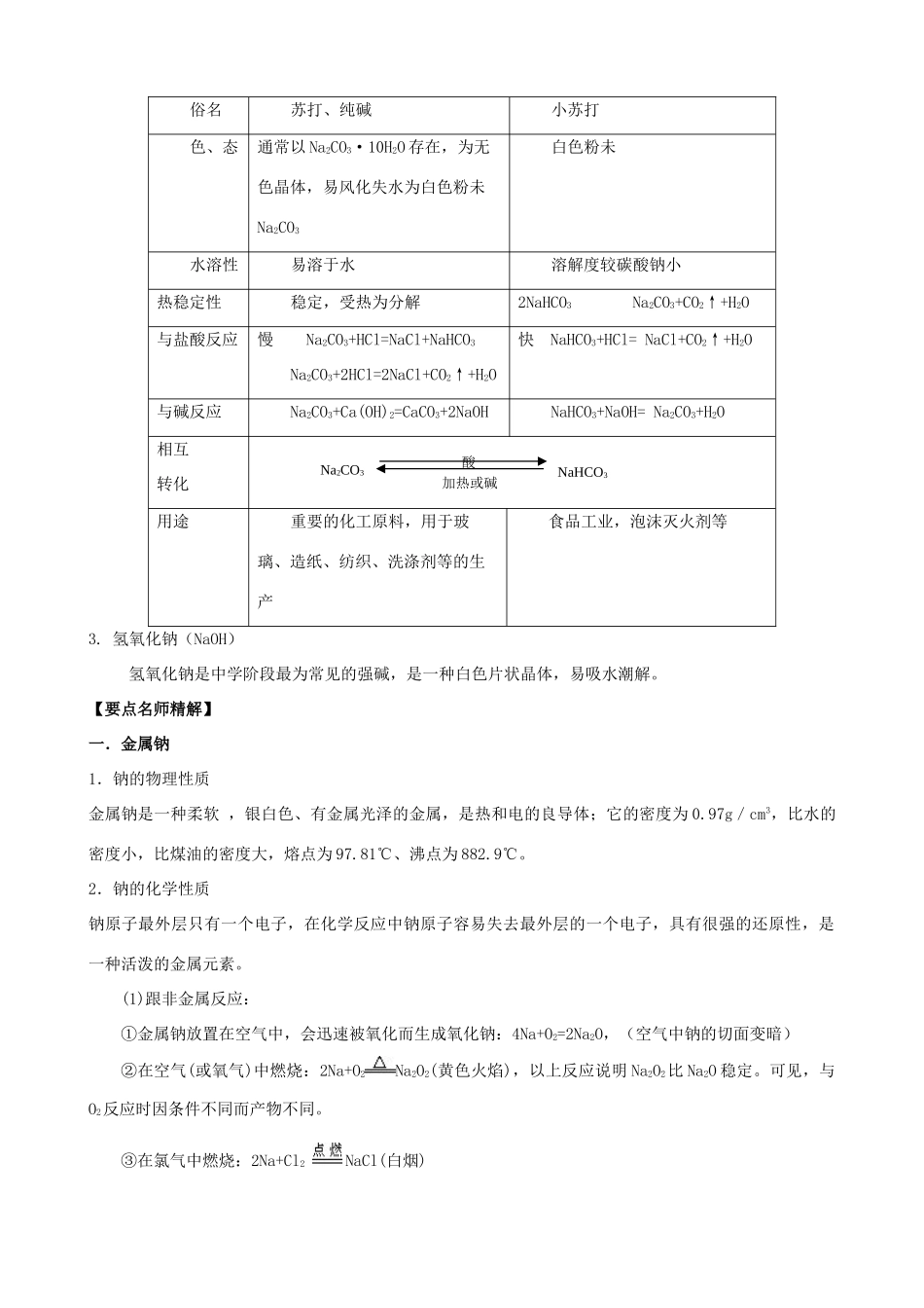 2010版高中化学一轮复习 31钠及其重要化合物精品学案 新人教版_第2页