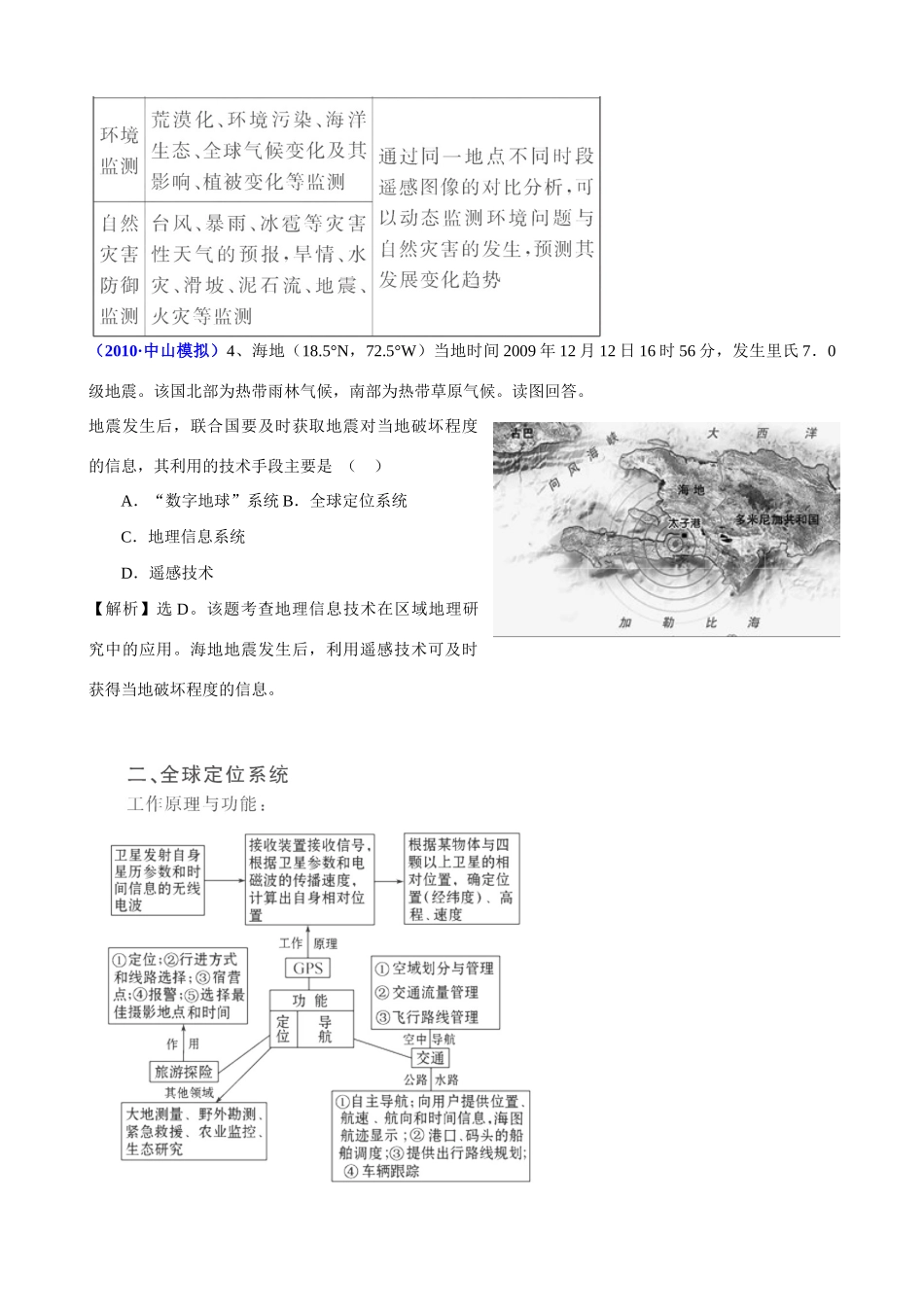 2011届高考地理二轮专题复习 第17讲 地理信息技术的应用学案_第3页