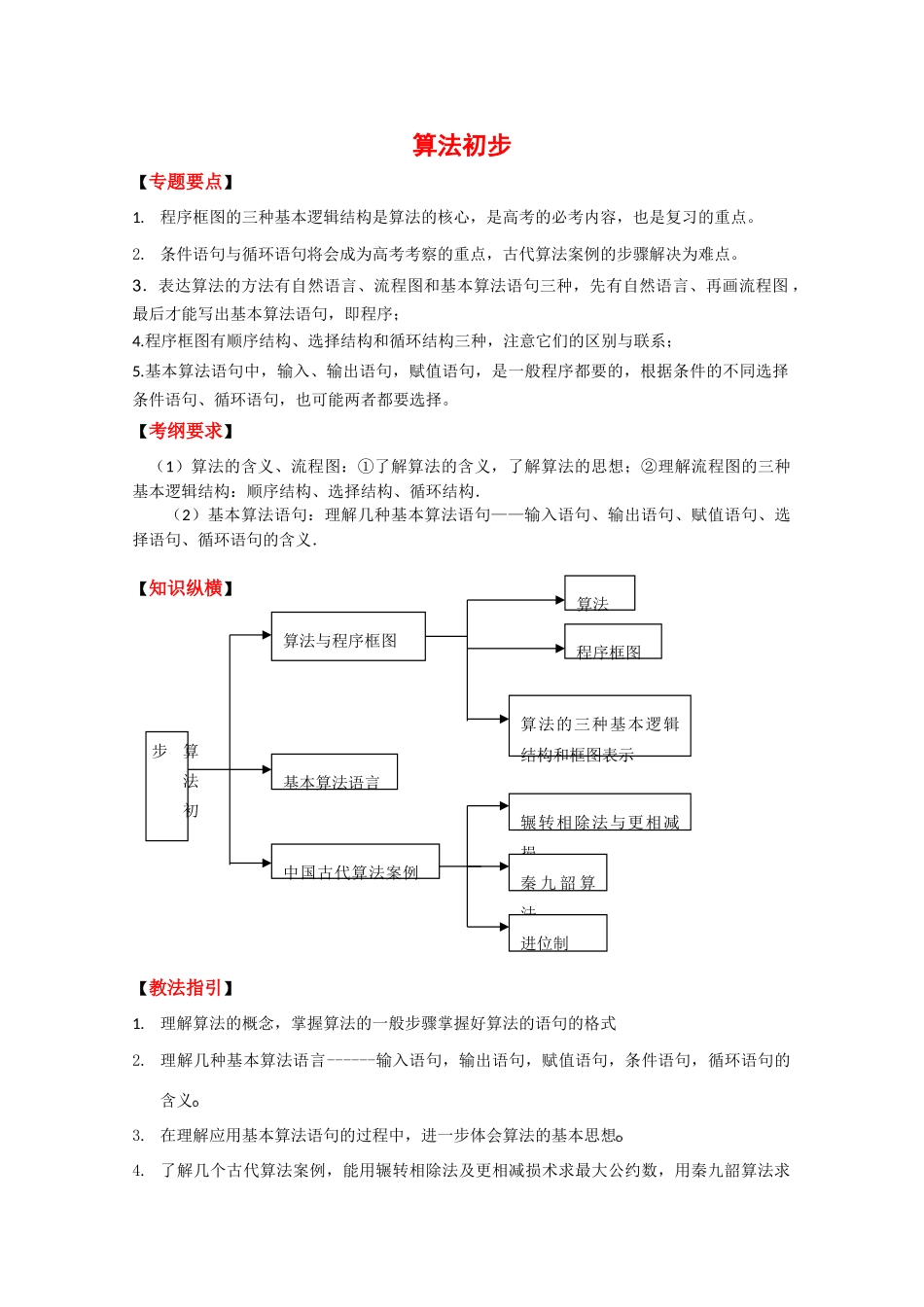 2010高考二轮复习数学教案（5）算法初步_第1页