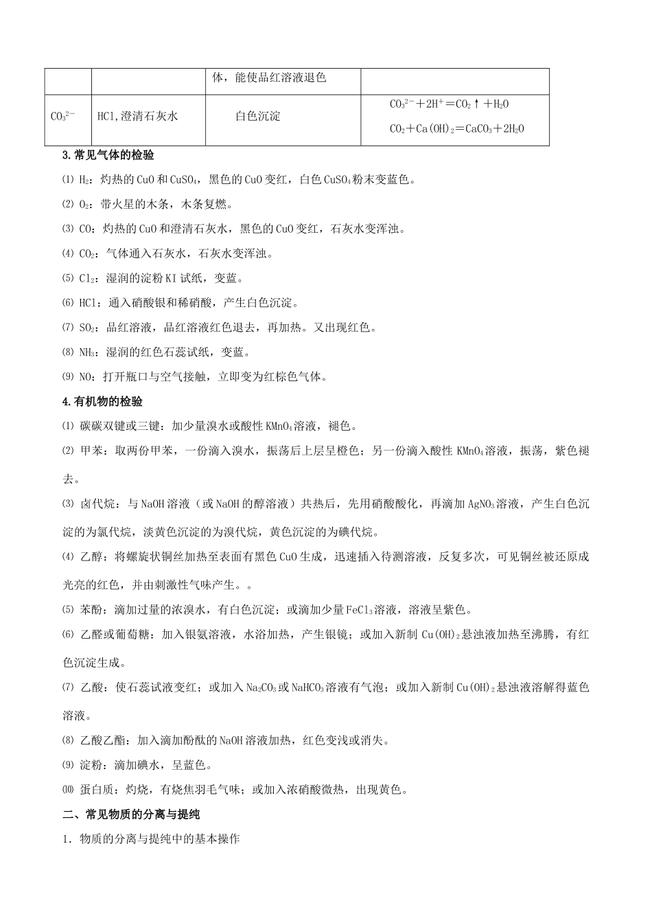 2010版高中化学一轮复习 122物质的检验、分离和提纯精品学案 新人教版_第3页