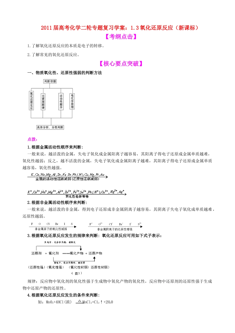 2011届高考化学二轮复习 13氧化还原反应学案 新人教版_第1页