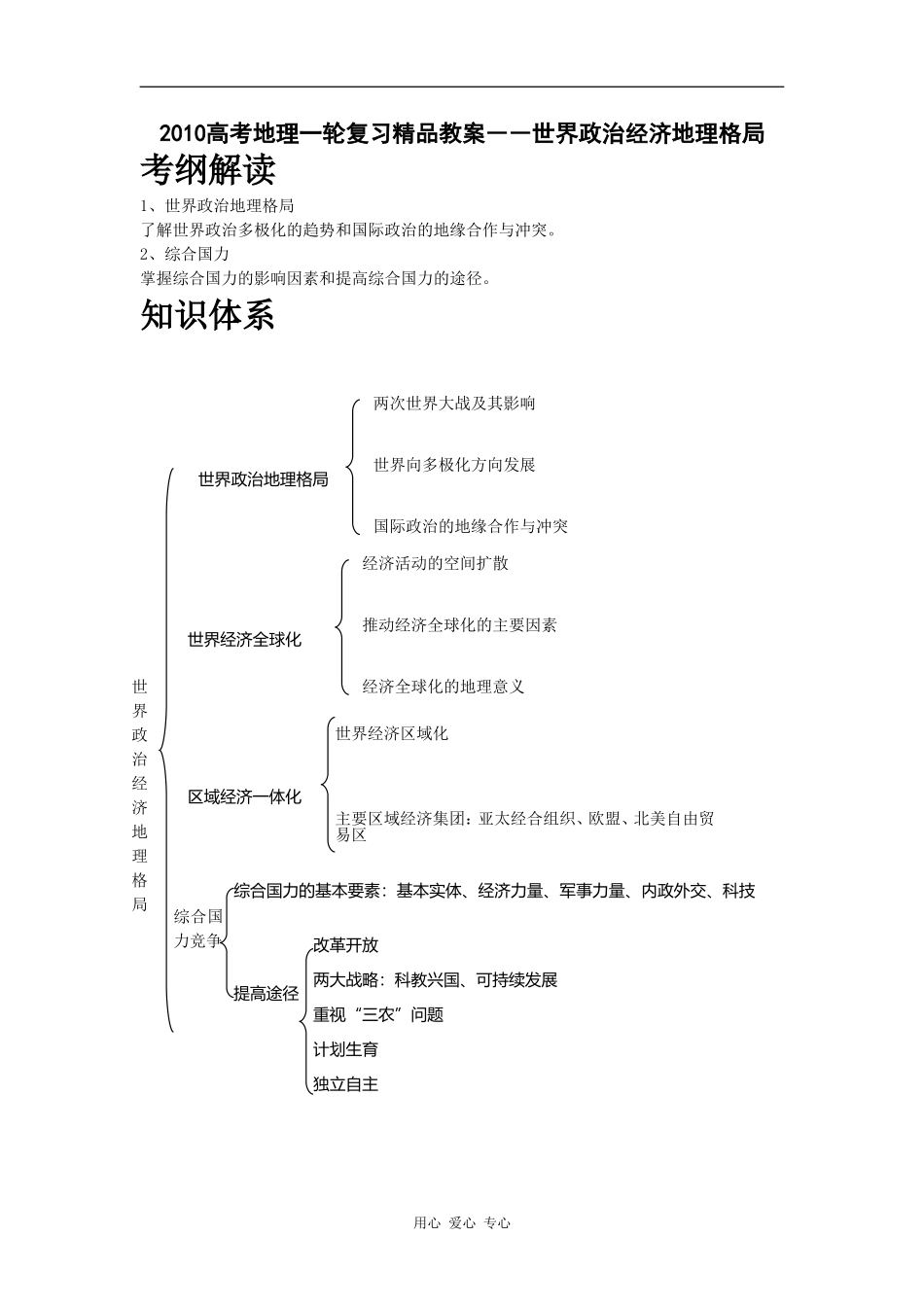 2010高考地理一轮复习精品教案――世界政治经济地理格局_第1页