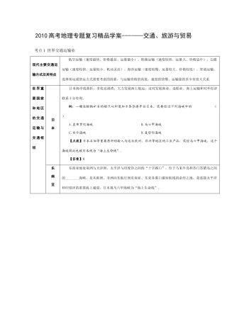2010高考地理专题复习精品学案---——交通、旅游与贸易