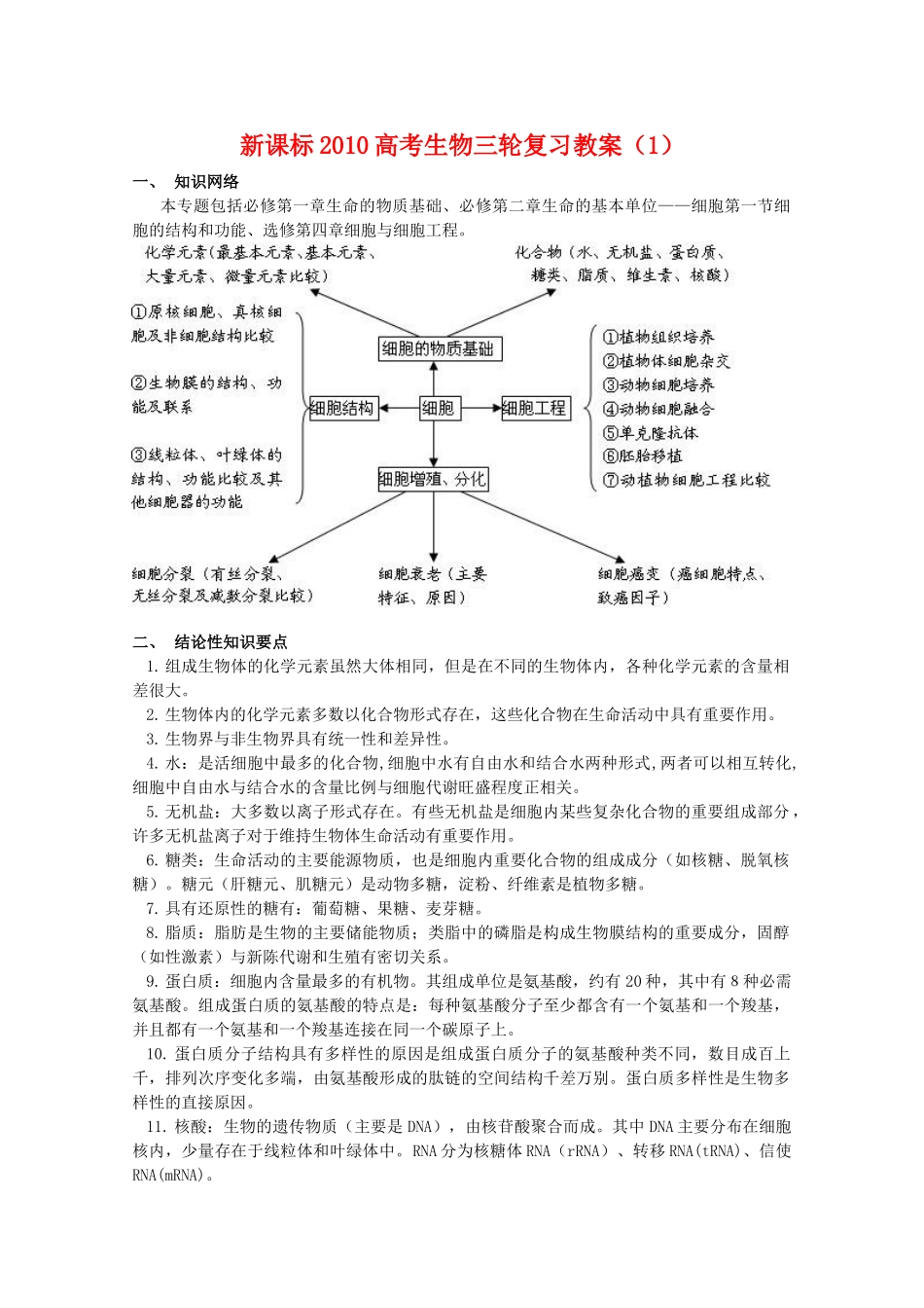 2010高三生物高考三轮复习教案（1）新人教版_第1页