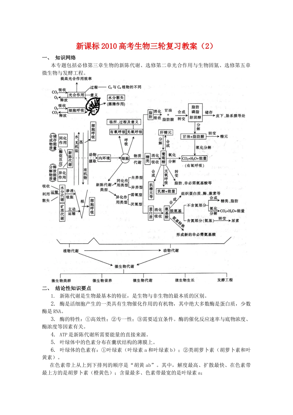 2010高三生物高考三轮复习教案（2）新人教版_第1页