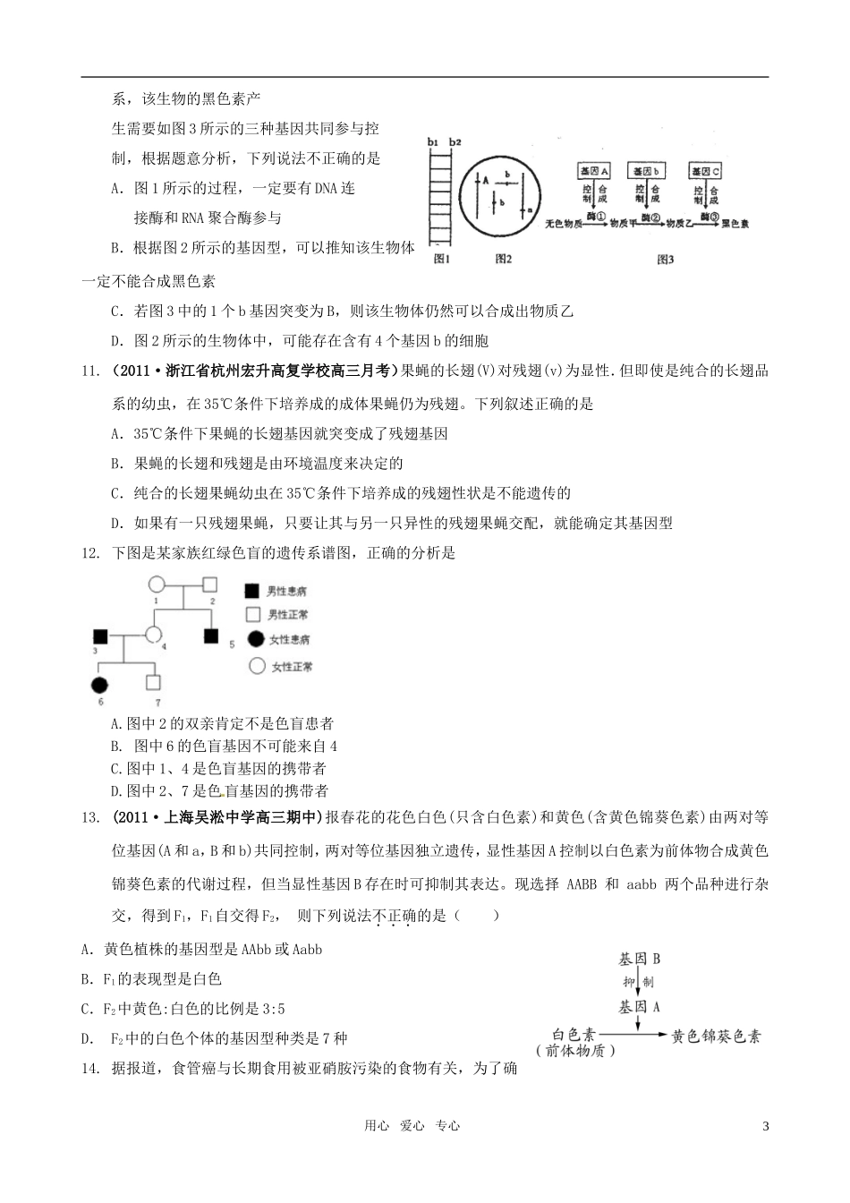 2011届高考生物二轮 专题复习高考综合演练（3）学案 新人教版_第3页