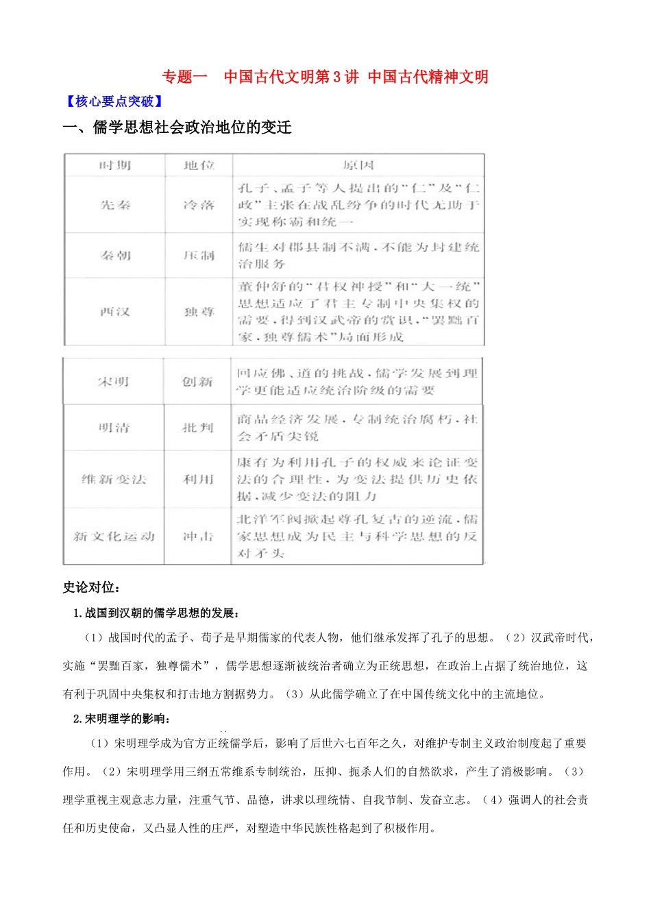 2011届高考历史二轮专题复习 13 中国古代精神文明学案 新人教版_第1页