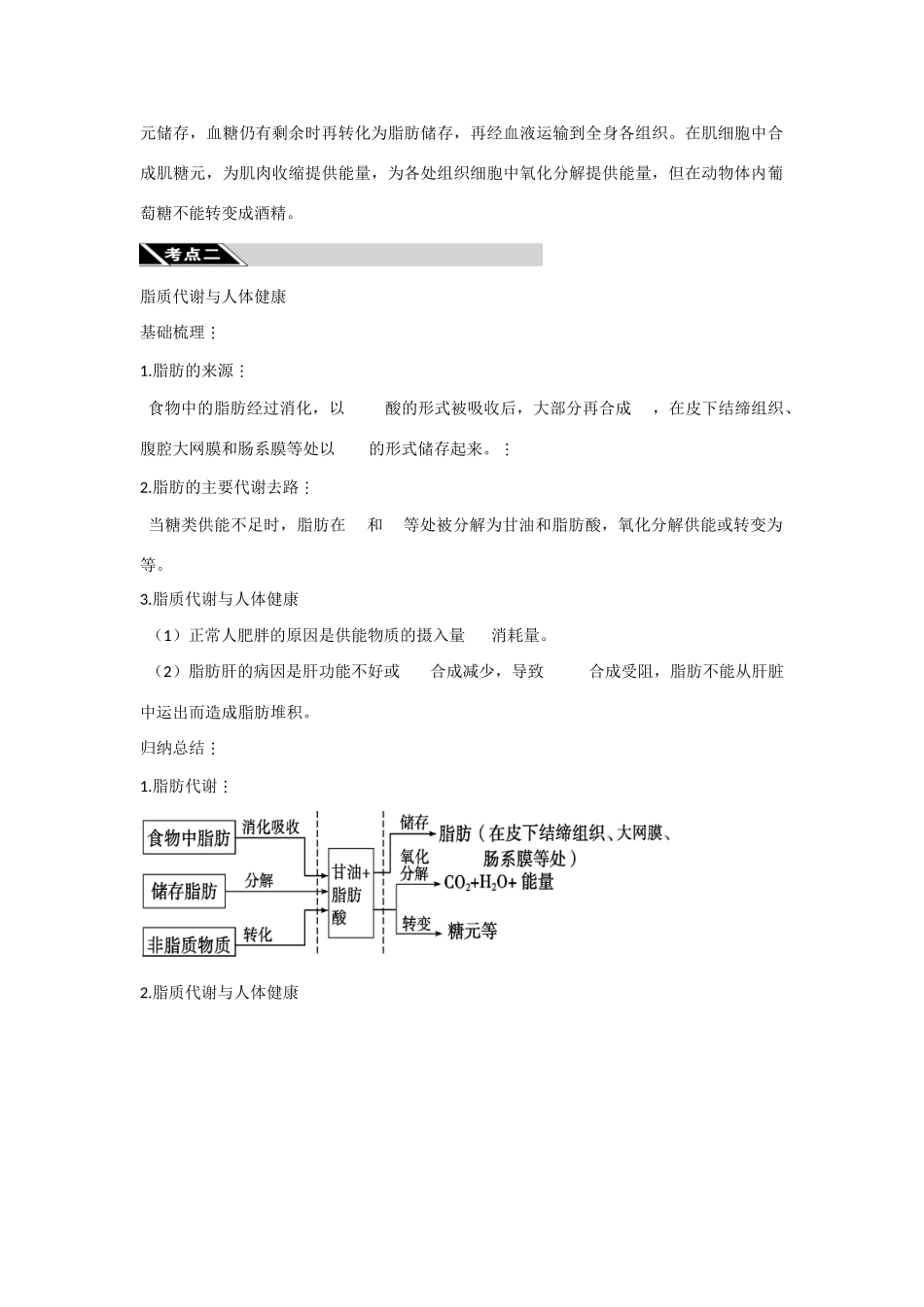 2010高三生物一轮复习-人和动物体内三大营养物质的代谢【教案】_第3页