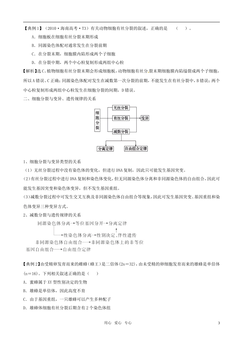 2011届高考生物二轮复习 3.1《细胞增殖和受精作用》专题学案 新人教版_第3页