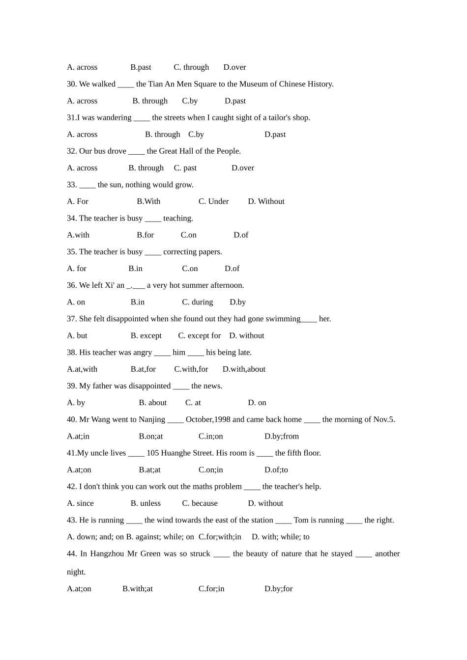 2010高考二轮复习英语考案——专题四 介词和连词_第3页