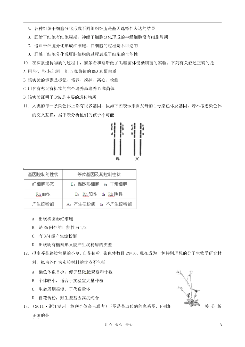 2011届高考生物二轮复习 高考综合演练（1）学案 新课标_第3页