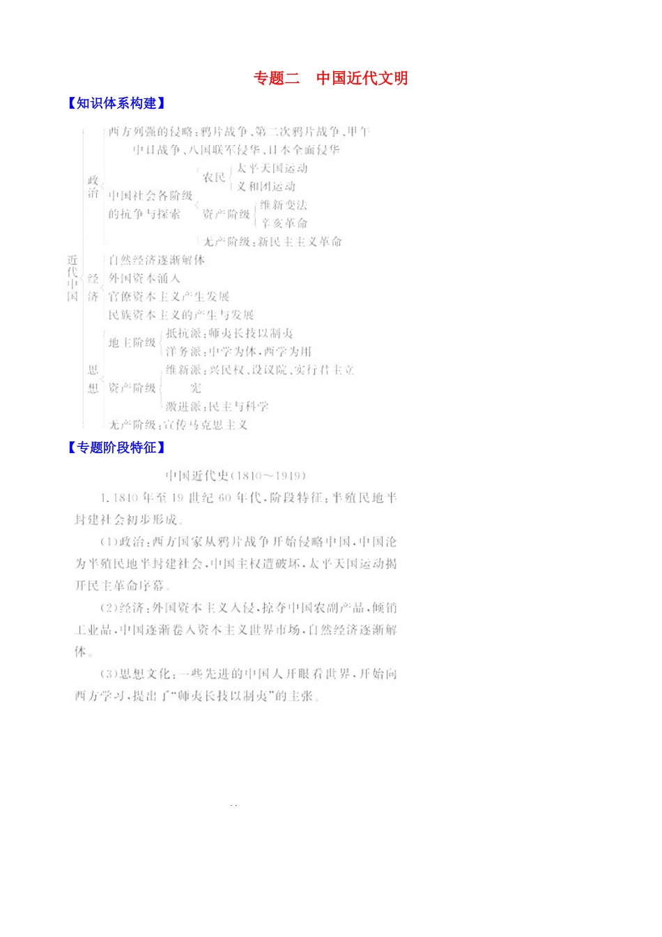 2011届高考历史二轮专题复习 专题二《中国近代文明》质量评估学案 新人教版_第1页