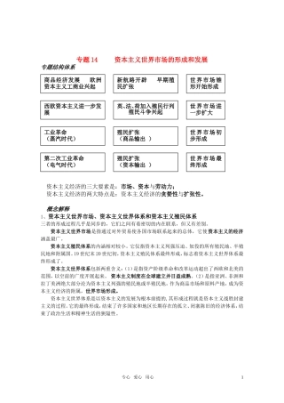 2011届高考历史选修班讲义 专题十四 资本主义世界市场的形成和发展教案 新人教版