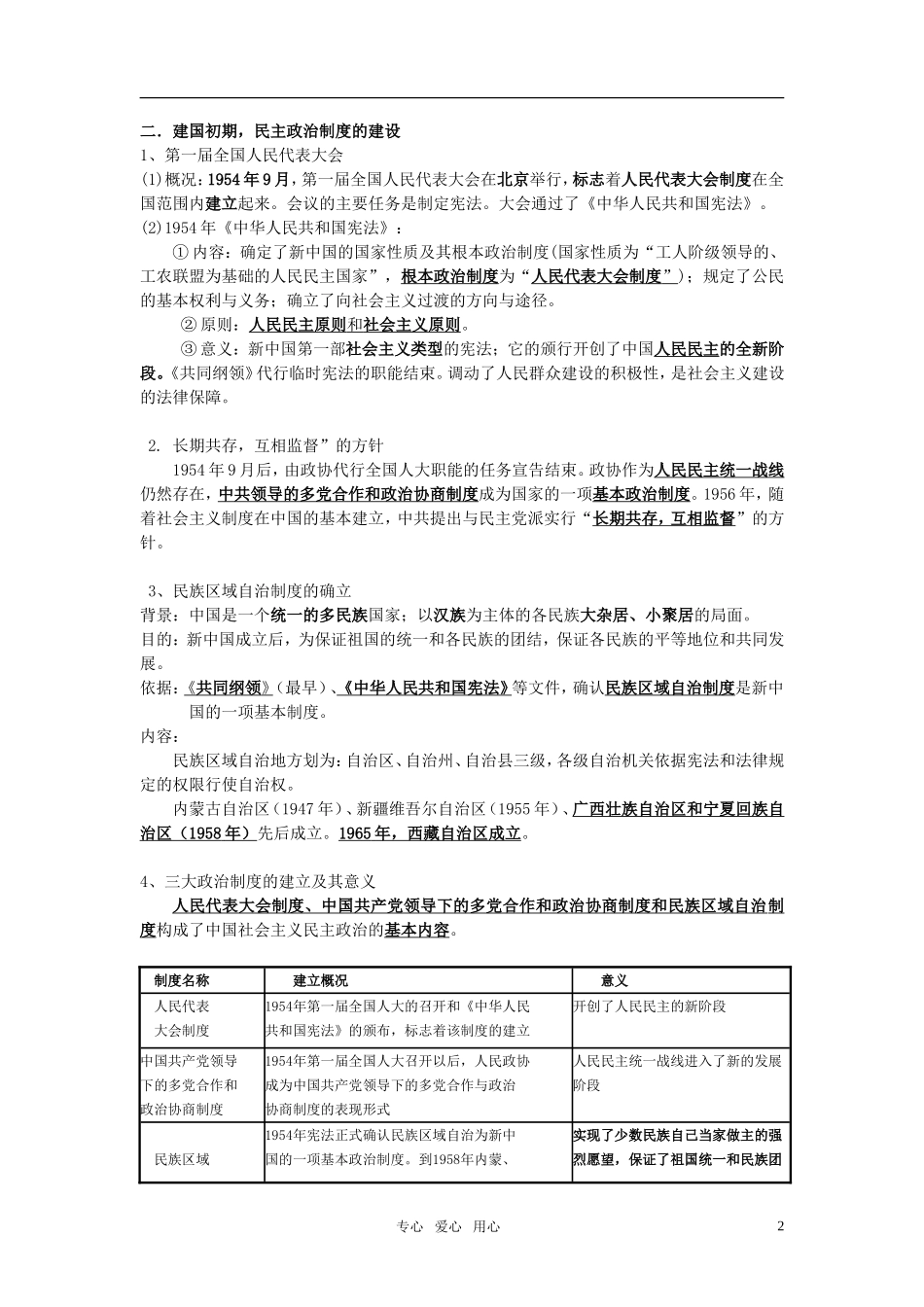 2011届高考历史选修班讲义 专题四 新中国民主政治建设，祖国统教案 新人教版_第2页