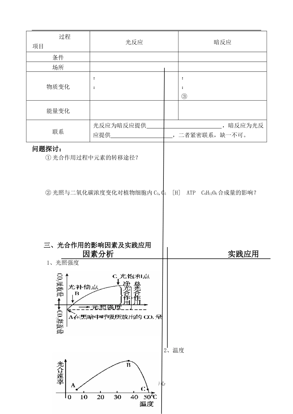 2010界高三生物一轮复习：光合作用导学案人教版必修一_第3页